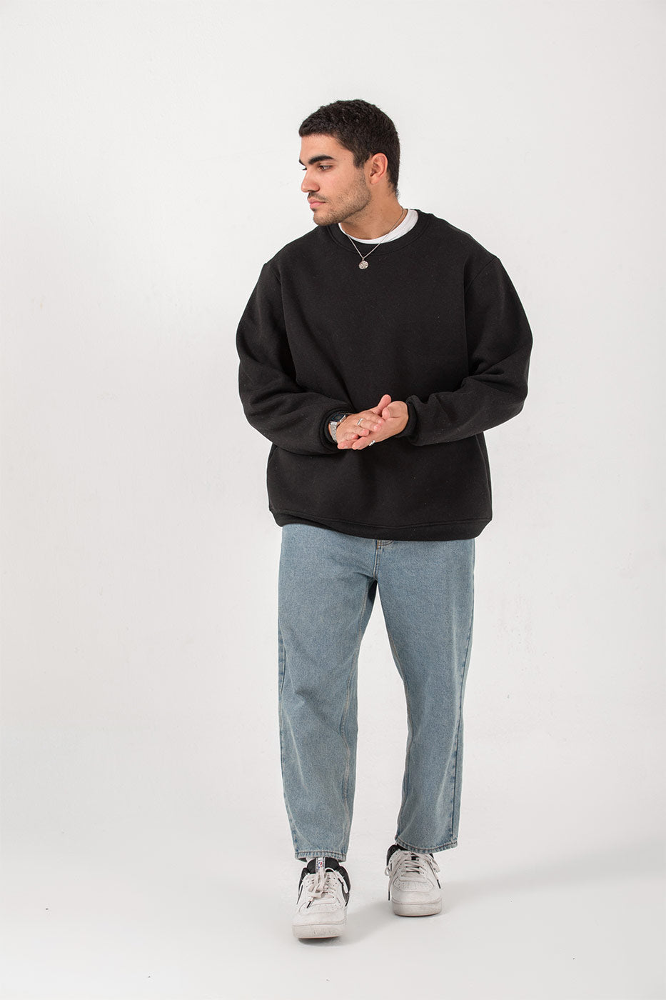 Crew Neck Hoodie In Black