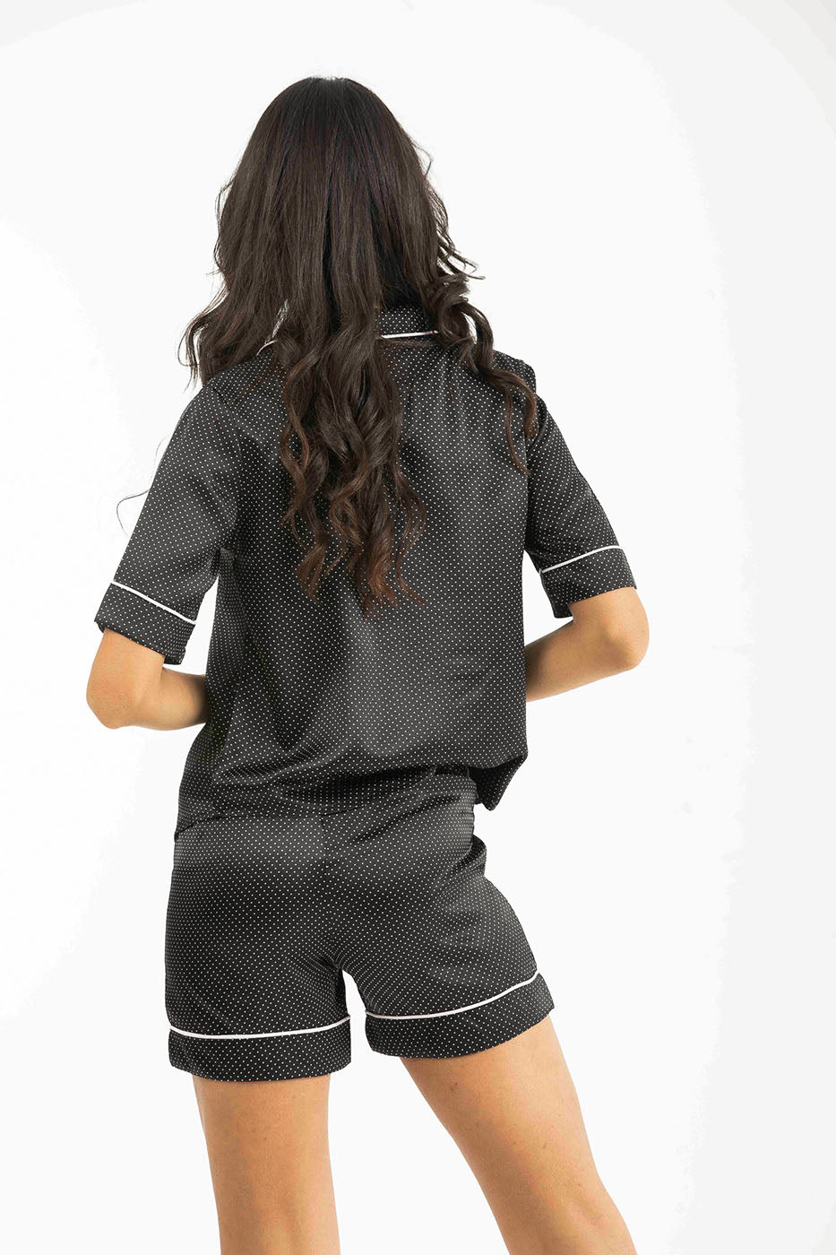 Black Shorts Dotted Buttoned With Pink Edged Satin Pyjama