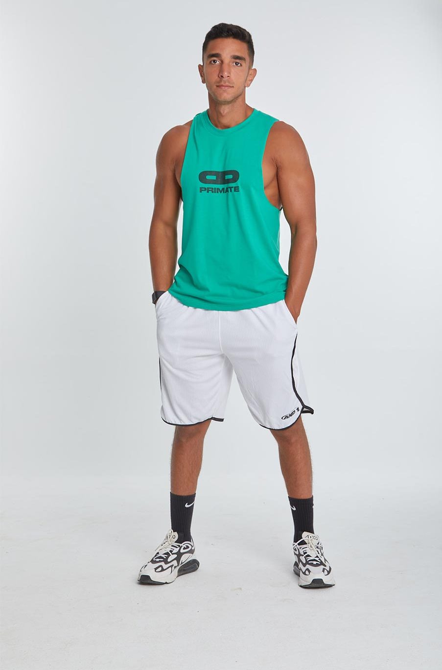 Primate branded open tank top n green