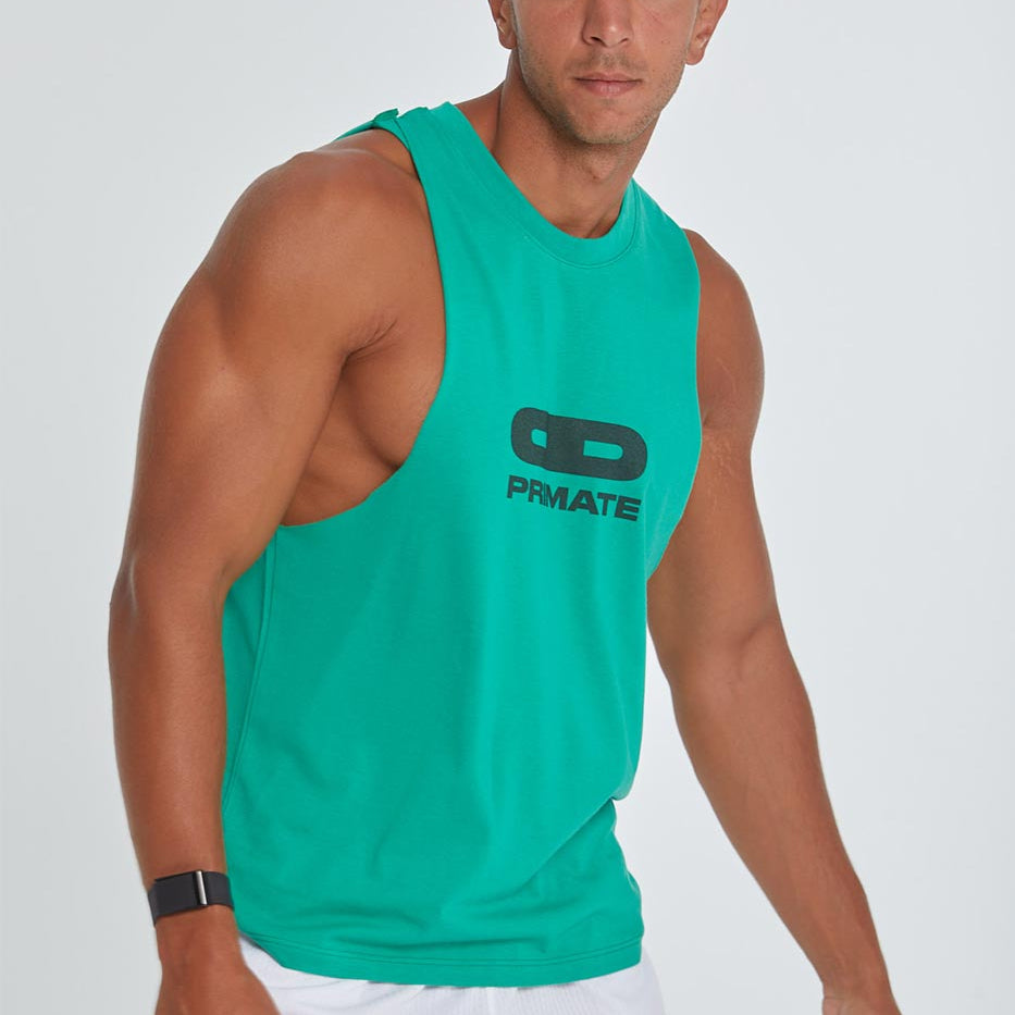 Primate branded open tank top n green