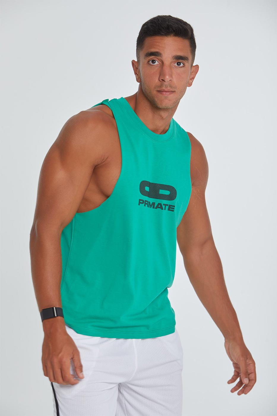 Primate branded open tank top n green