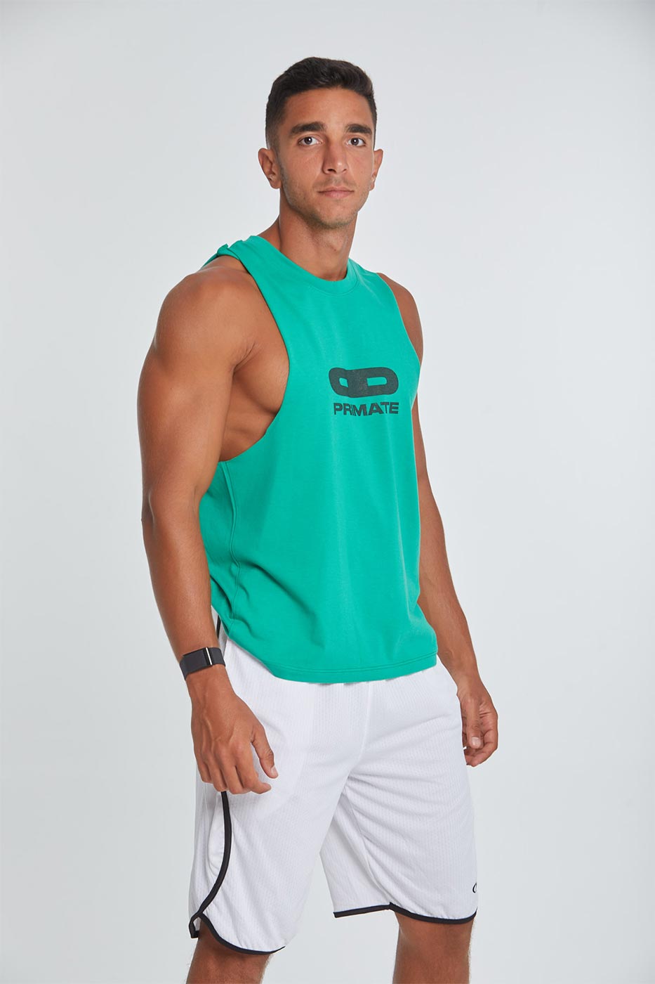 Primate branded open tank top n green