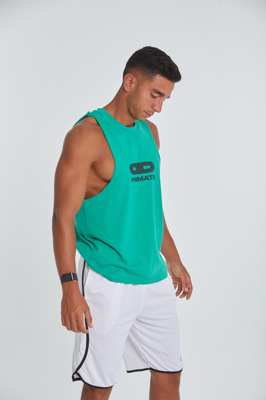 Primate branded open tank top n green