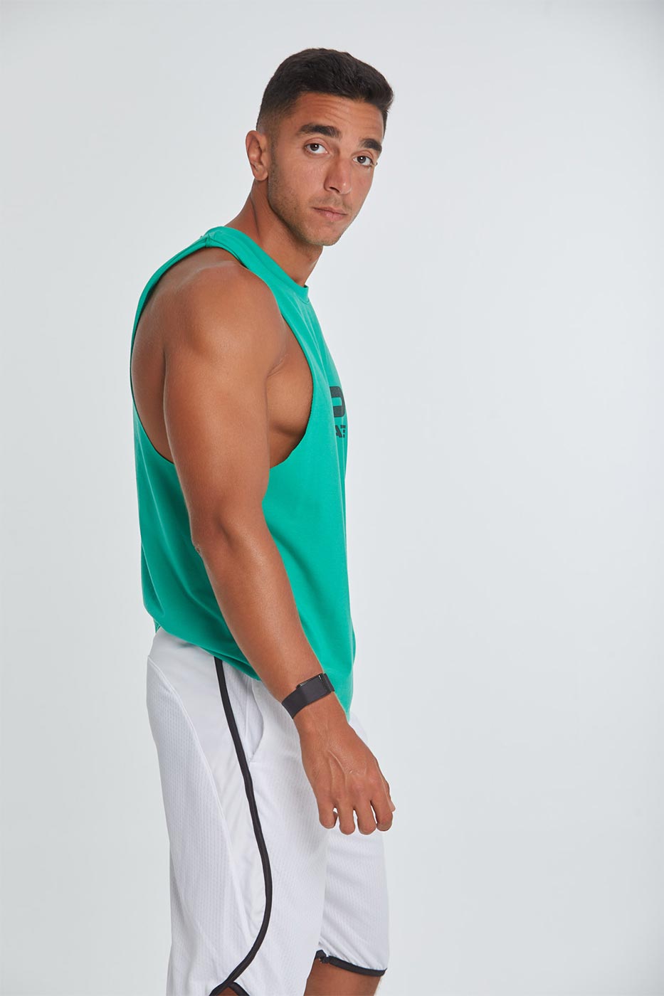 Primate branded open tank top n green