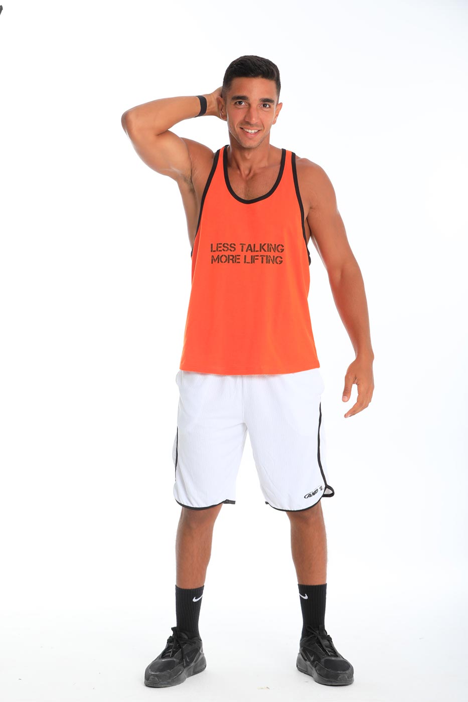 Black lining tank top in orange