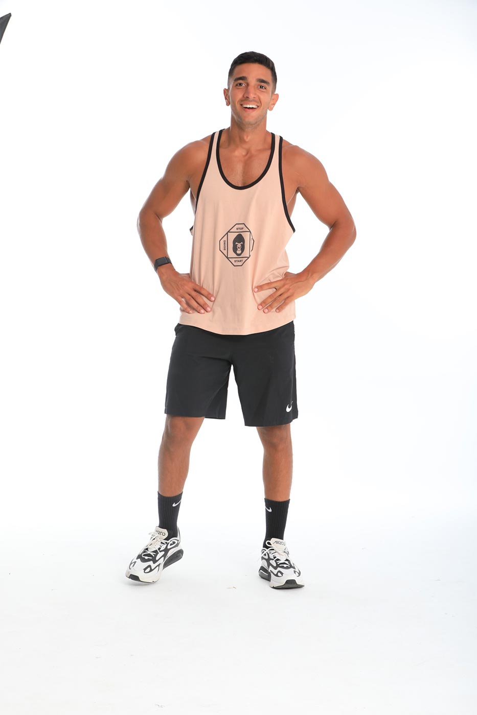 Black lining tank top in beige