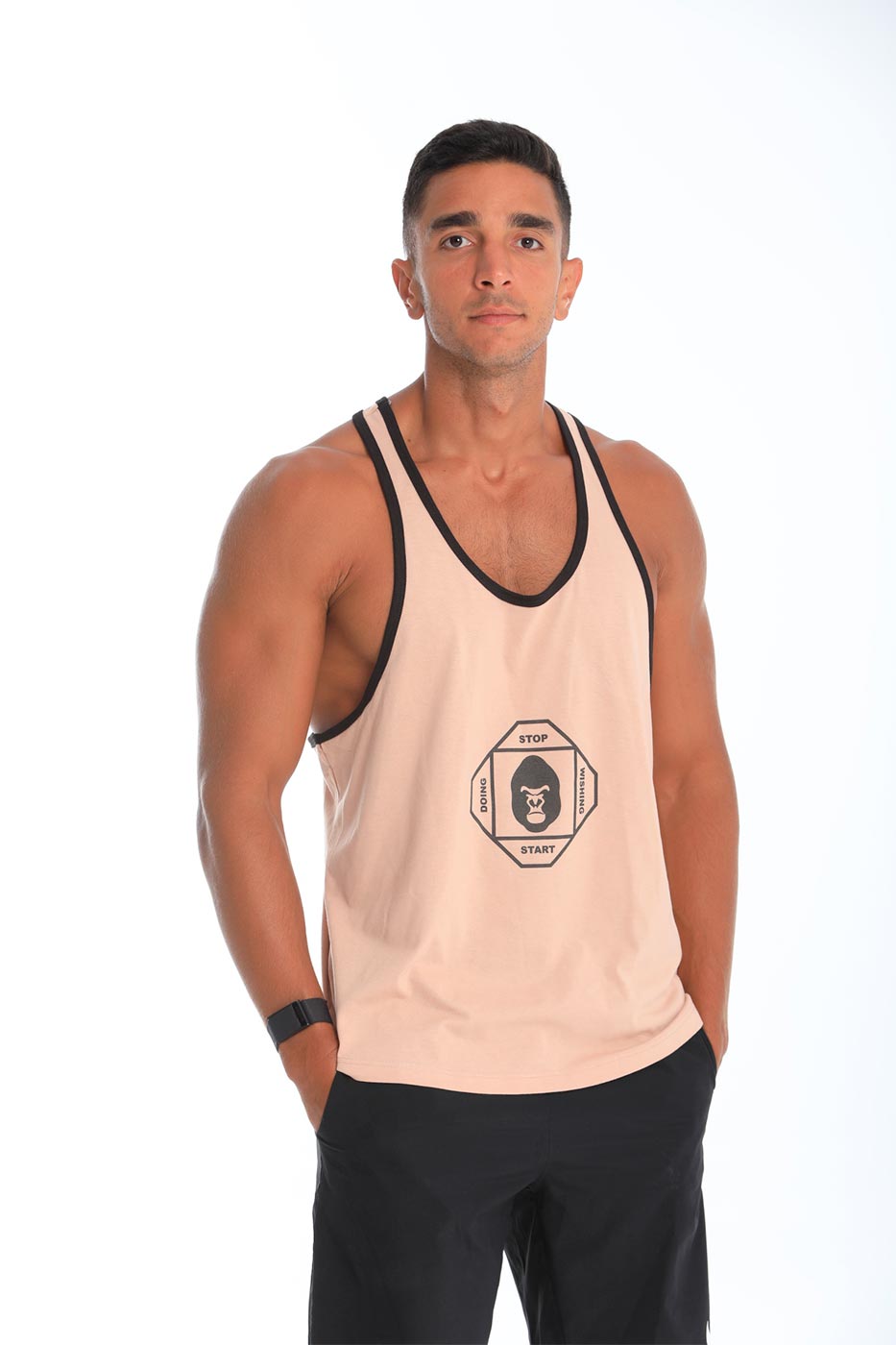 Black lining tank top in beige