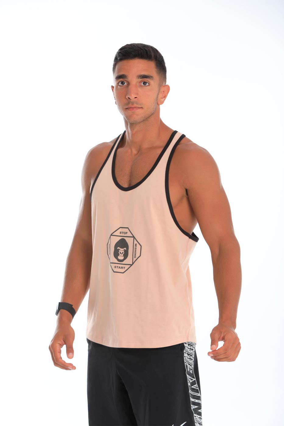 Black lining tank top in beige