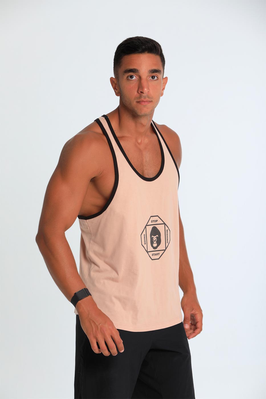 Black lining tank top in beige