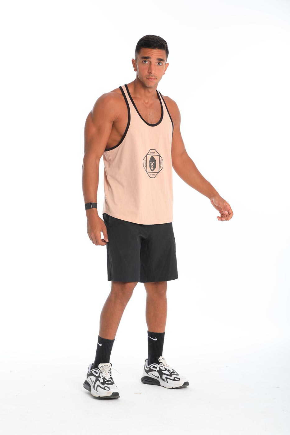 Black lining tank top in beige
