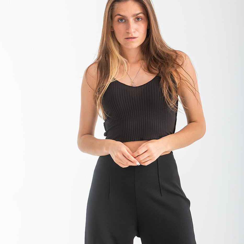Waffle Tank Top In Black