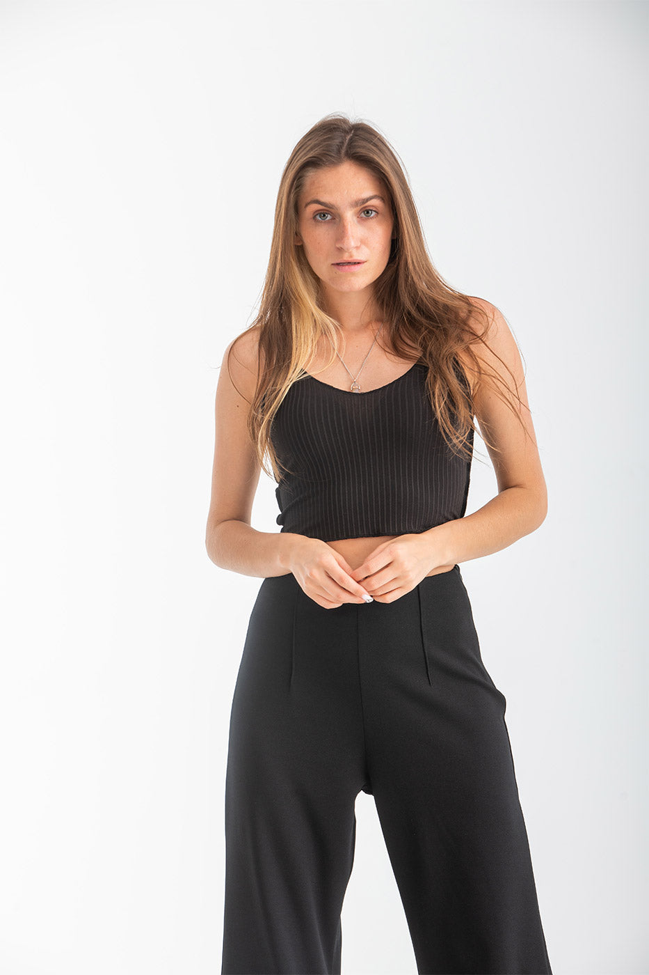 Waffle Tank Top In Black