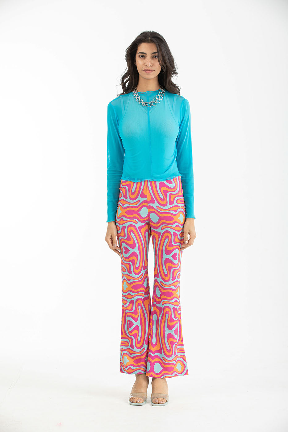 Mesh Long Sleeved Top In Blue