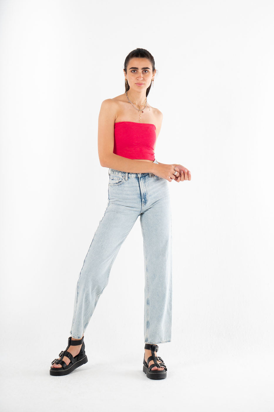 Strapless Crop Top In Fuschia