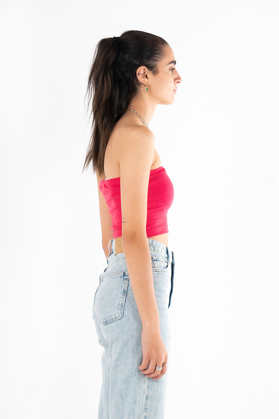 Strapless Crop Top In Fuschia