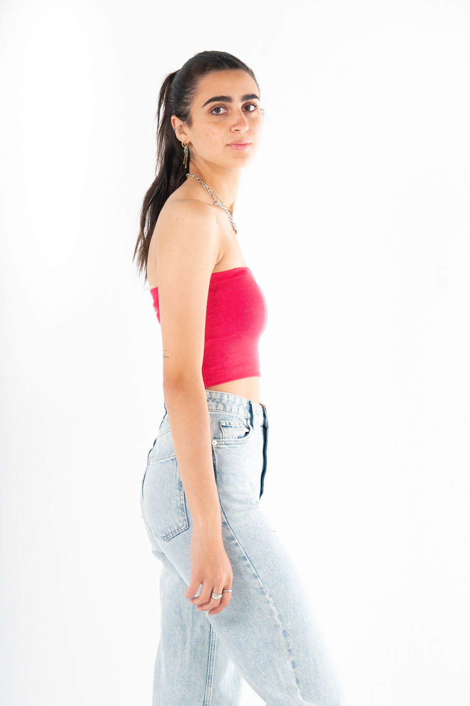 Strapless Crop Top In Fuschia