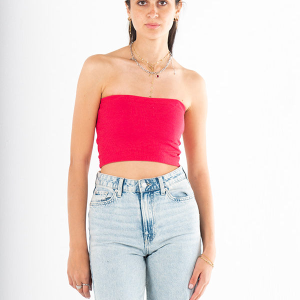 Strapless Crop Top In Fuschia