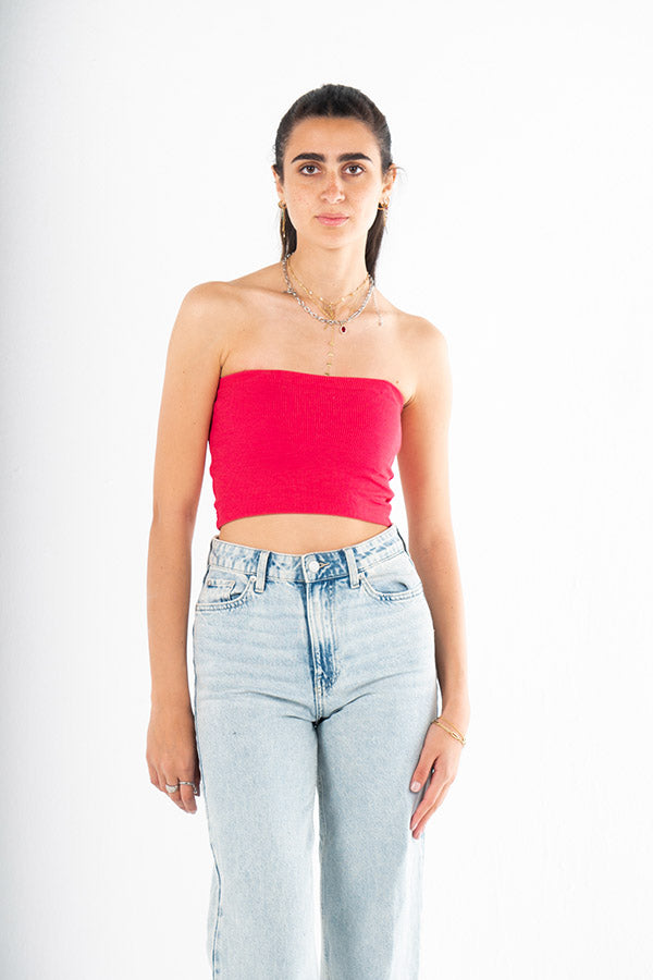 Strapless Crop Top In Fuschia