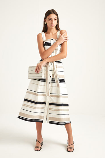 Multistripe Cotton Day Dress – Karen Millen thumbnail