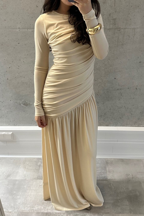 Draped Maxi Beige  Dress thumbnail