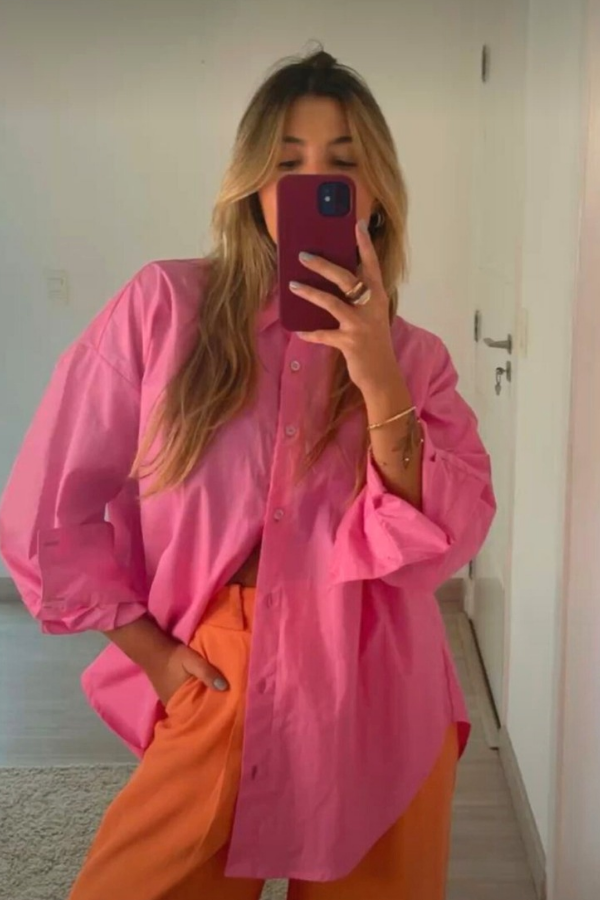 Basic Oversized Shirt In Pink thumbnail