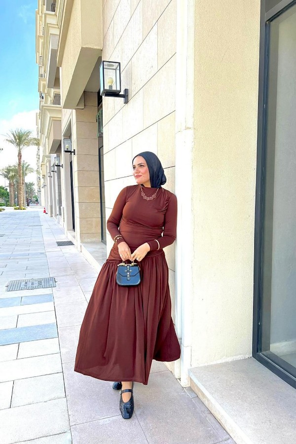 Draped Maxi Brown Dress thumbnail